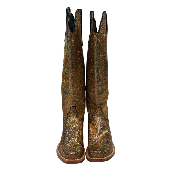 R Watson Disco Fever Gold Holographic Leather Western Boots Womens 7B - Picture 2 of 10